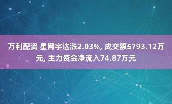 万利配资 星网宇达涨2.03%, 成交额5793.12万元, 主力资金净流入74.87万元
